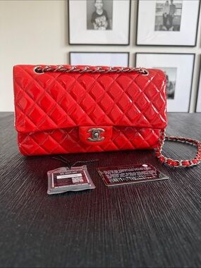 Chanel Double Flap Medium Bag in Red Patent Leather (read description)